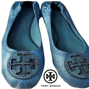 Tory burch blue glitter ballet flats